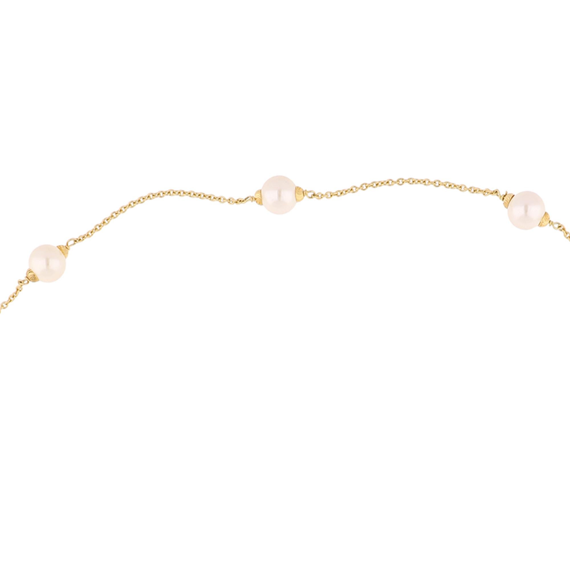 Modern 28 Carat Natural Pearl Beaded Gemstone Necklace 18 Karat Yellow Gold Jewelry For Sale