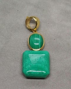 28 Carat Octagon Shape Malachite Pendant 14k Yellow Gold Malachite Cabochon
