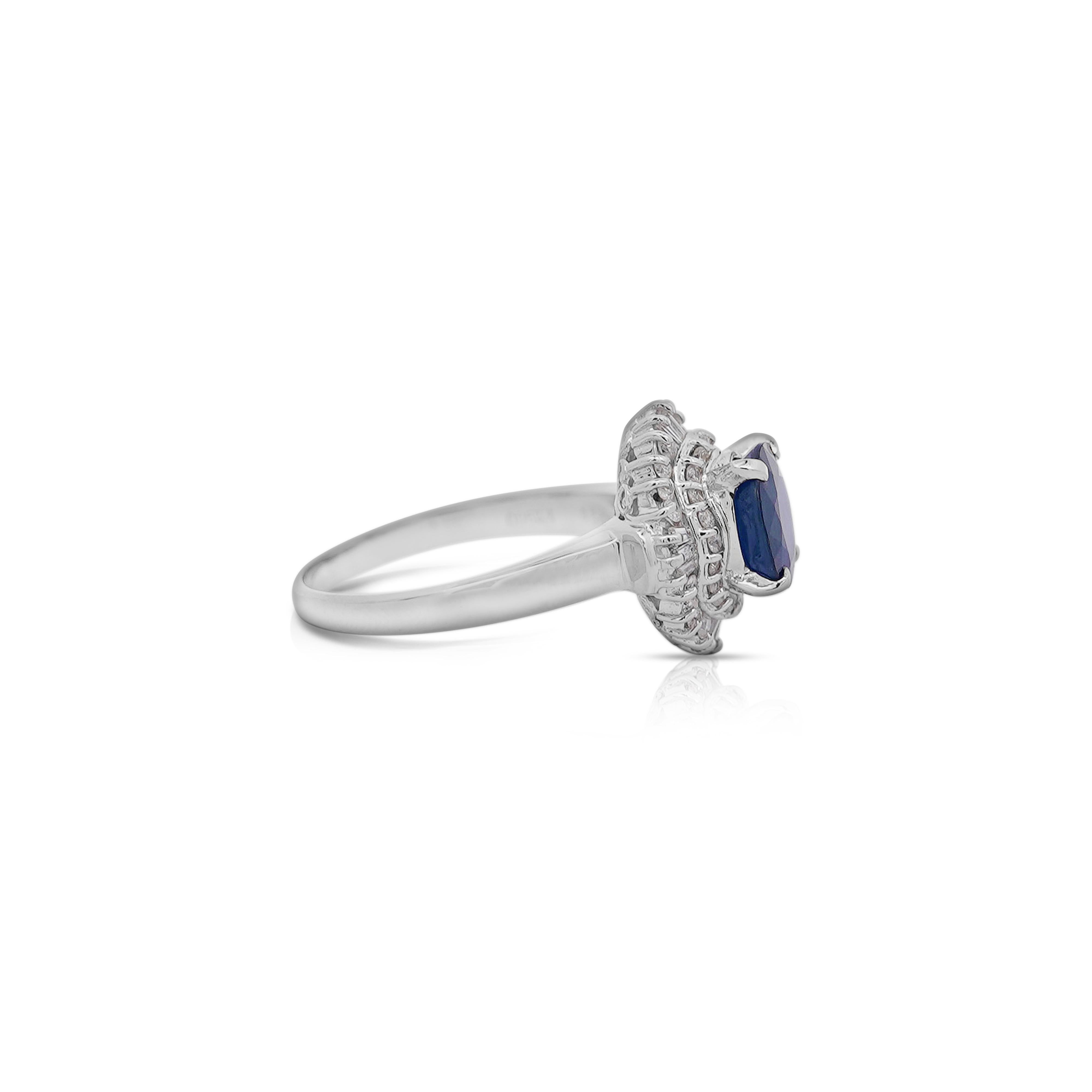 Anillo Halo Bailarina de Zafiro Azul Ovalado y Diamante de 2,8 Quilates en venta 2