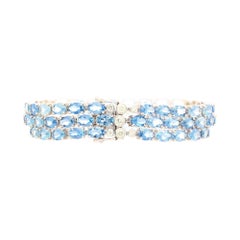 28 Carat Oval Cut Aquamarine 3 Row Tennis Bracelet