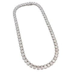 28 Carat Oval Diamond 18k White Gold Tennis Necklace