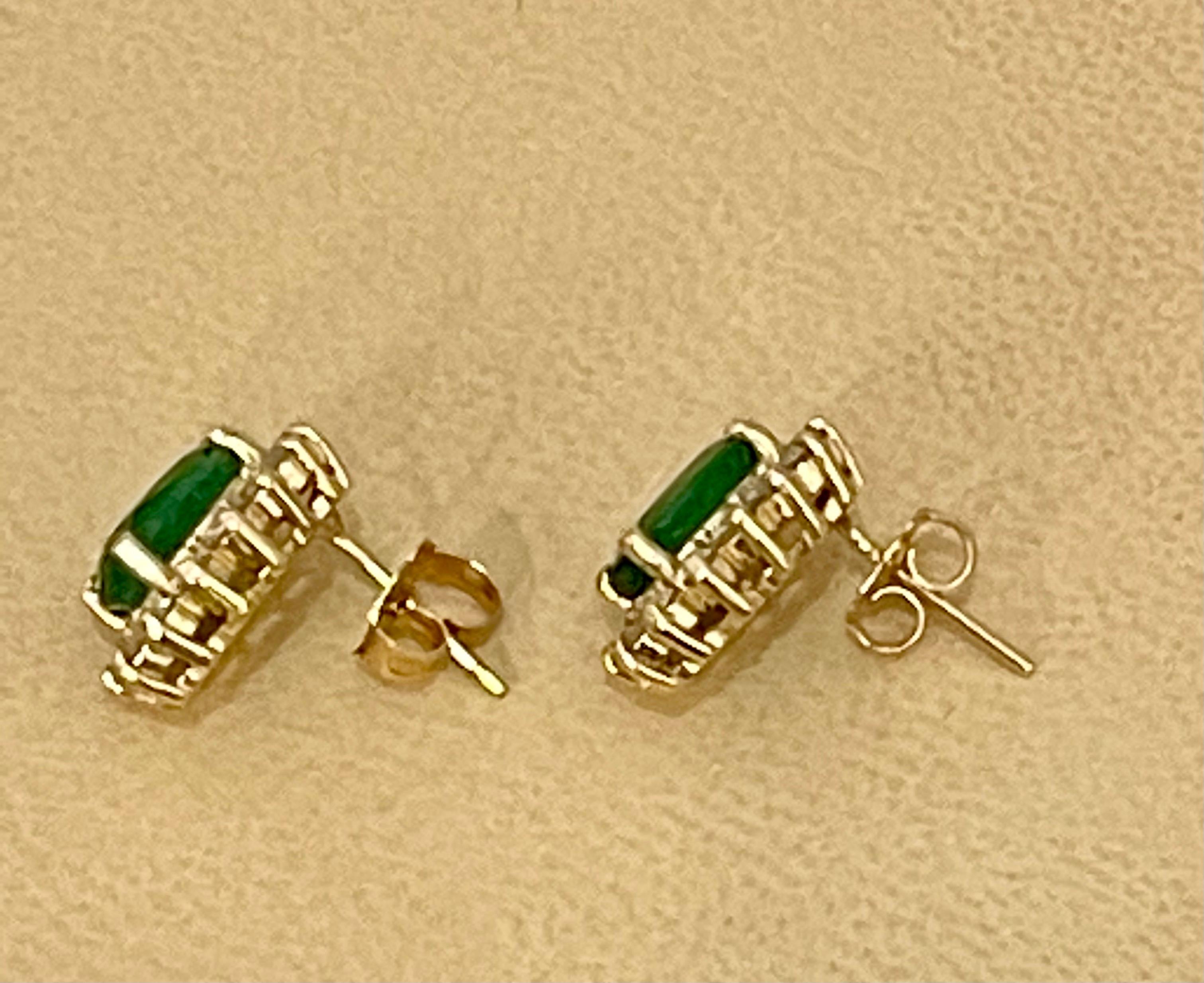 2.8 Carat Oval Shape Emerald and Diamond Post Back Earrings 14 Karat Yellow Gold 3