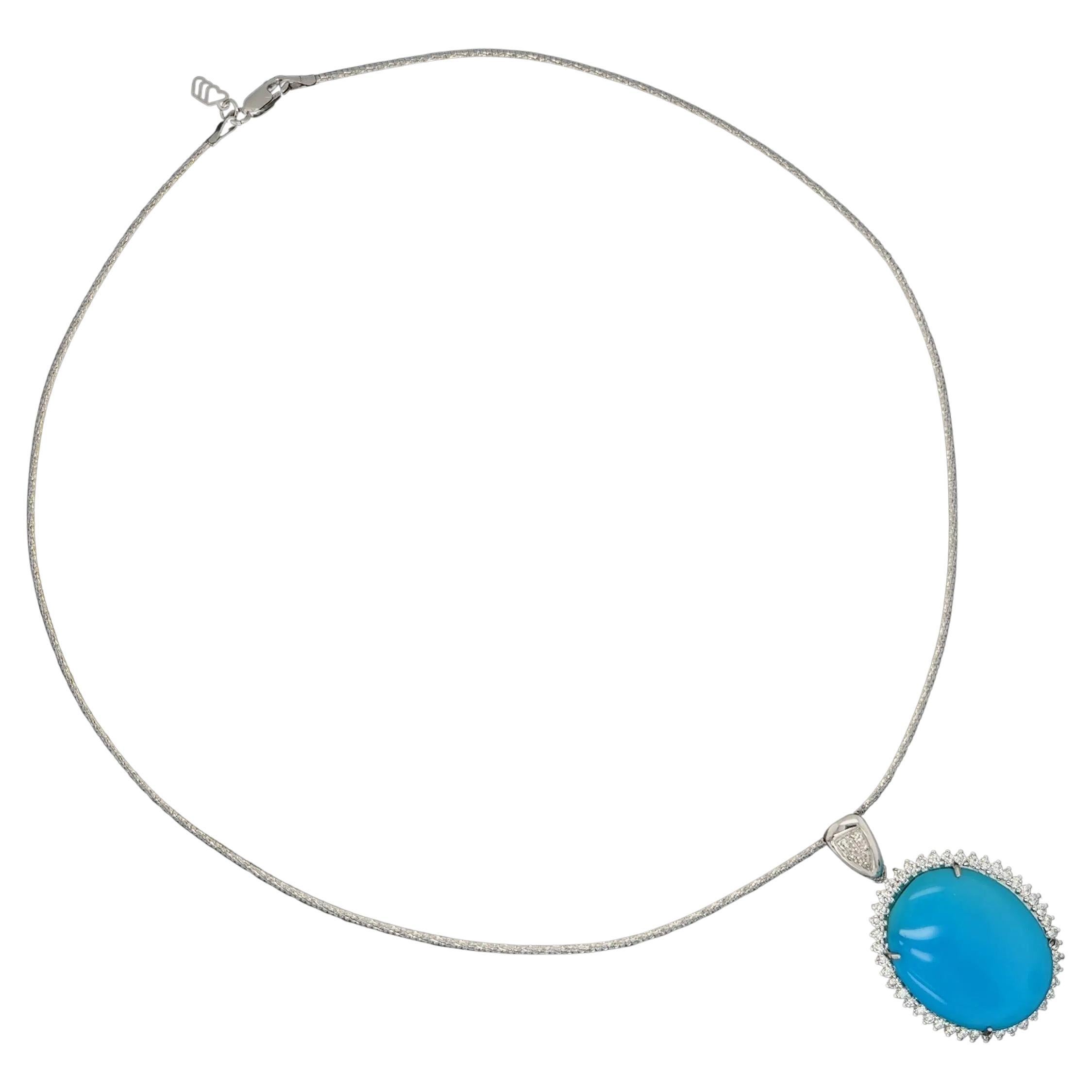 28 Karat Oval Türkis und Diamant Gold Vintage Anhänger Halskette im Angebot