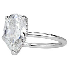 2.8 Carat Pear Diamond Ring Brilliant White 14K White Gold Quiet Power Signature