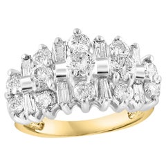 Bague avec diamants ronds et baguettes de 2,8 carats en or blanc 14 carats, taille 6