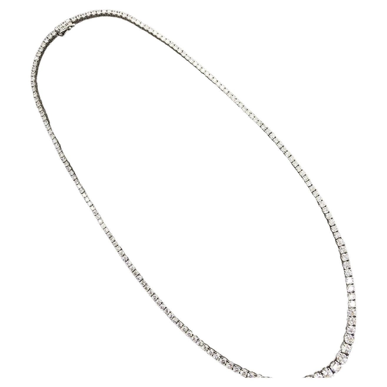 Contemporary 28 Carat Round Brilliant Cut Diamond Tennis Necklace Set in 18K White Gold For Sale