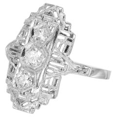 .28 Carat Round Diamond Platinum Filigree Three Stone Ring