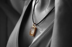 28 Carat Rutilated Quartz Crystal Cabochon in Gold Pendant Necklace by A. Leyser