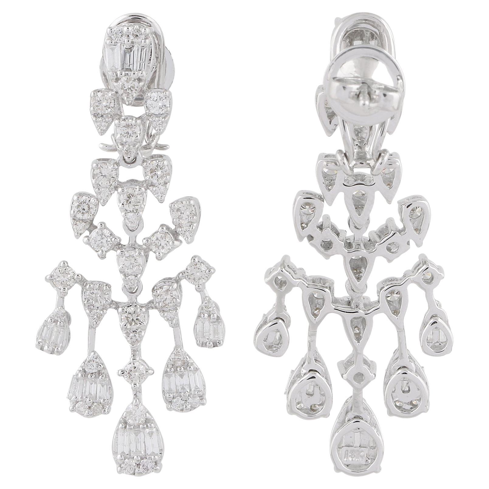 Boucles d'oreilles chandelier en diamant de 2,8 carats, pureté SI, couleur HI, en or blanc 14k