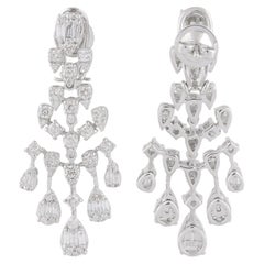 2.8 Carat SI Clarity HI Color Diamond Chandelier Earrings 14k White Gold Jewelry