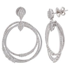2.8 Carat SI/H Diamond Triple Circle Dangle Earrings 14 Karat White Gold Jewelry