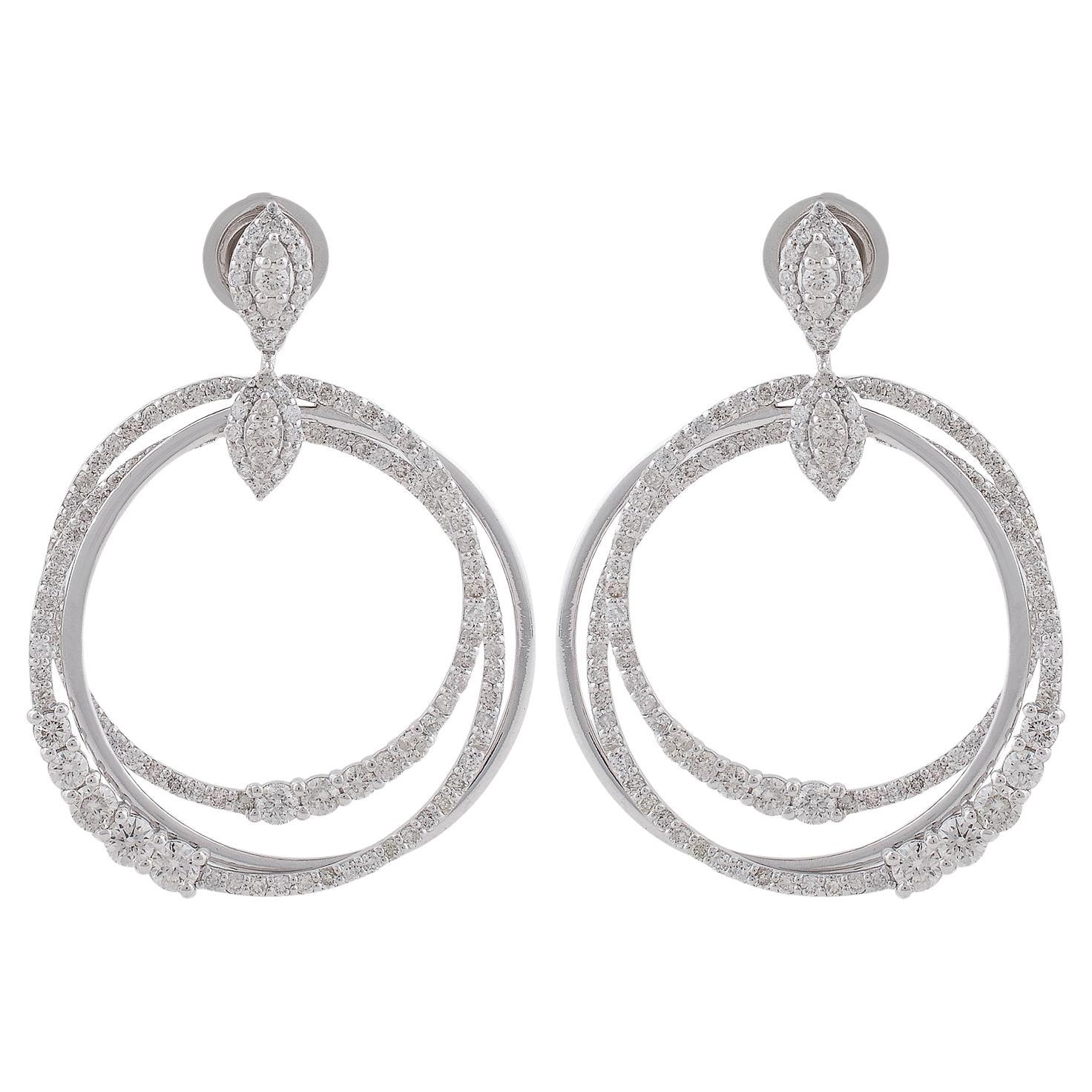 2.8 Carat SI/H Diamond Triple Circle Dangle Earrings 14 Karat White Gold Jewelry