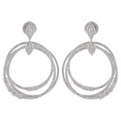 2.8 Carat SI/H Diamond Triple Circle Dangle Earrings 14 Karat White Gold Jewelry