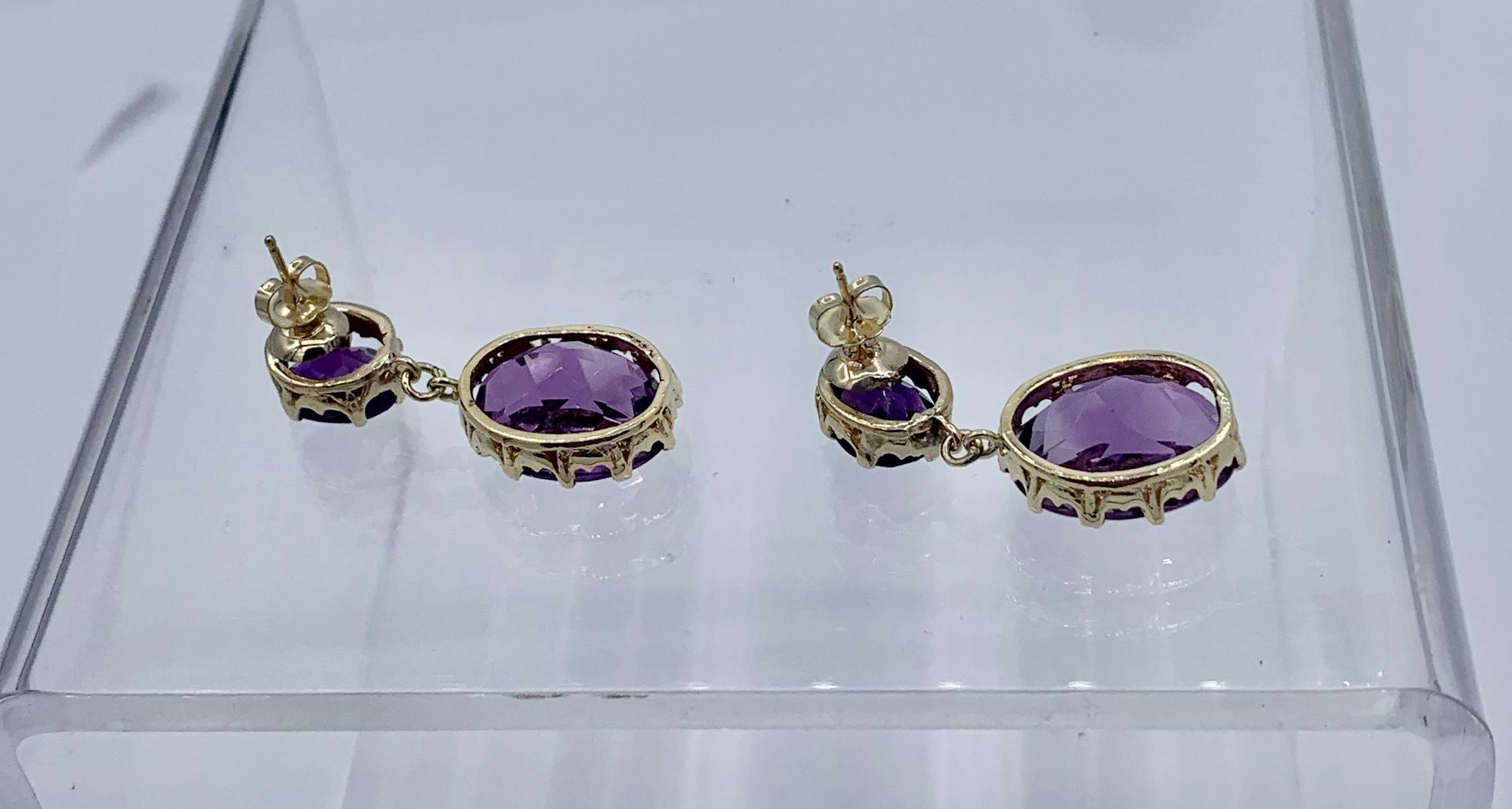 28 Carat Siberian Amethyst Dangle Drop Earrings 14 Karat Gold Antique 1