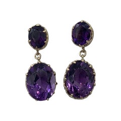 28 Carat Siberian Amethyst Dangle Drop Earrings 14 Karat Gold Antique