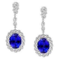 28 Karat Tansanit & Diamant Hänge-/Cocktailtail  Tropfenohrring aus 18 Karat Weißgold