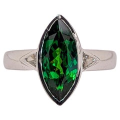 2.8 Carat Tsavorite Ring w Natural Diamonds in 14K Solid Gold  MQ 14x6.5mm
