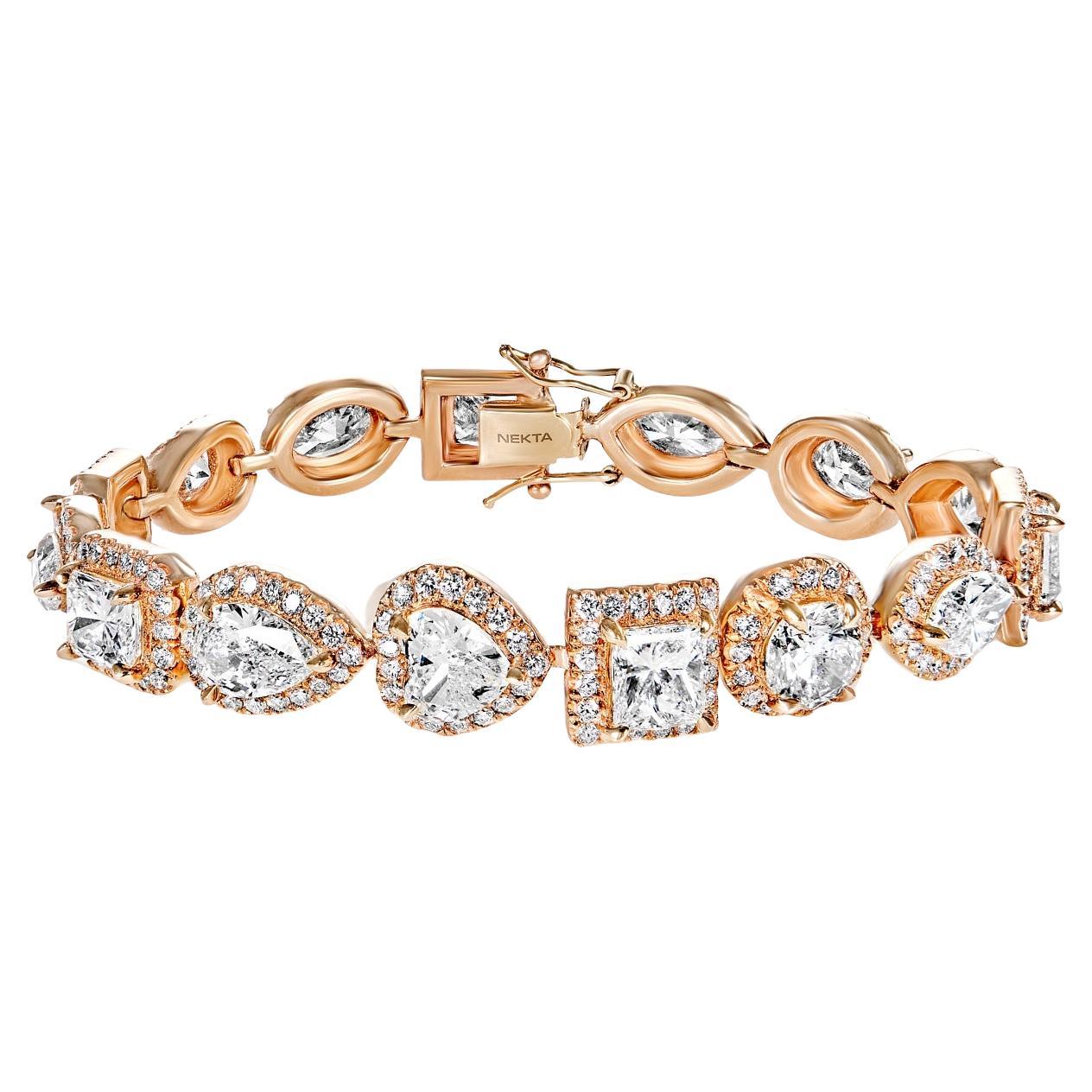 28 Carats Combine Mix Shape Single Row Diamond Halo Bracelet Certified For Sale