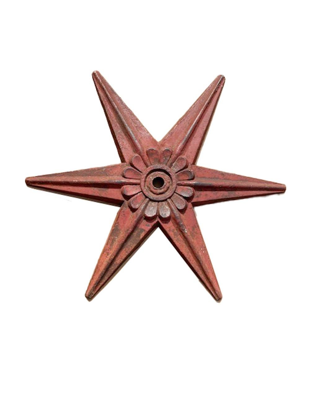 Victorian 28 Inch Cast Iron Building Anchor of 6 Pointed Star Form with Sunflower Center