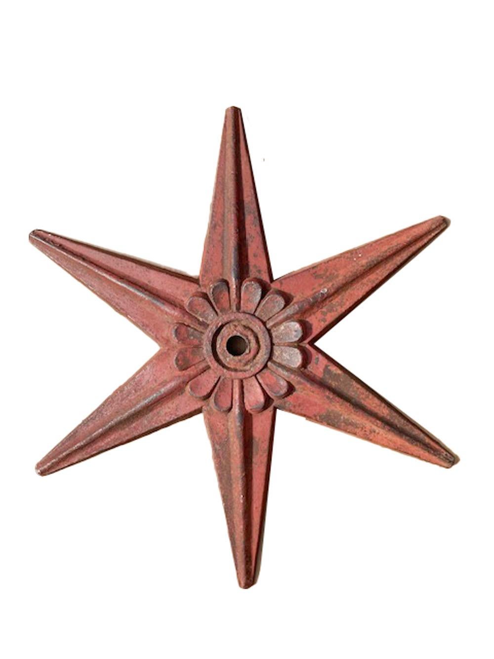 28 Inch Cast Iron Building Anchor of 6 Pointed Star Form with Sunflower Center In Good Condition In Nantucket, MA