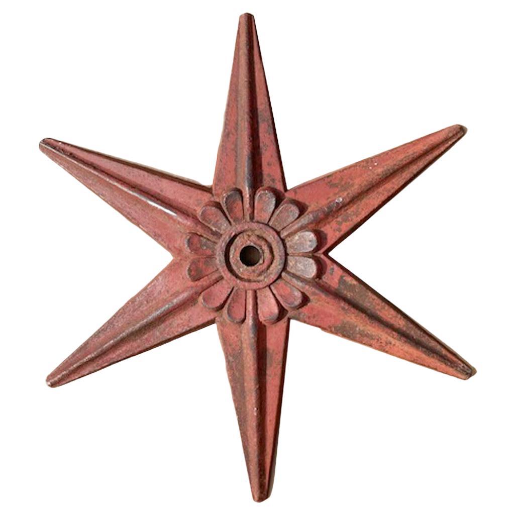 28 Inch Cast Iron Building Anchor of 6 Pointed Star Form with Sunflower Center