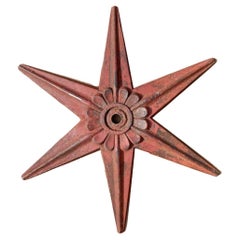 Antique 28 Inch Cast Iron Building Anchor of 6 Pointed Star Form with Sunflower Center