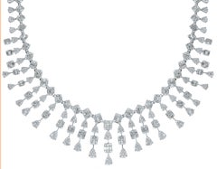 28 Ct Diamond Necklace & Earring Bridal Suite 18 Kt White Gold 76 Gm Brand New