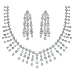 28 Ct Diamond Necklace & Earring Bridal Suite 18 Kt White Gold 76 Gm Brand New