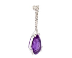 28 ct Drops Amethyst, Round and Emerald Cut Diamonds, 18kt White Gold Earrings