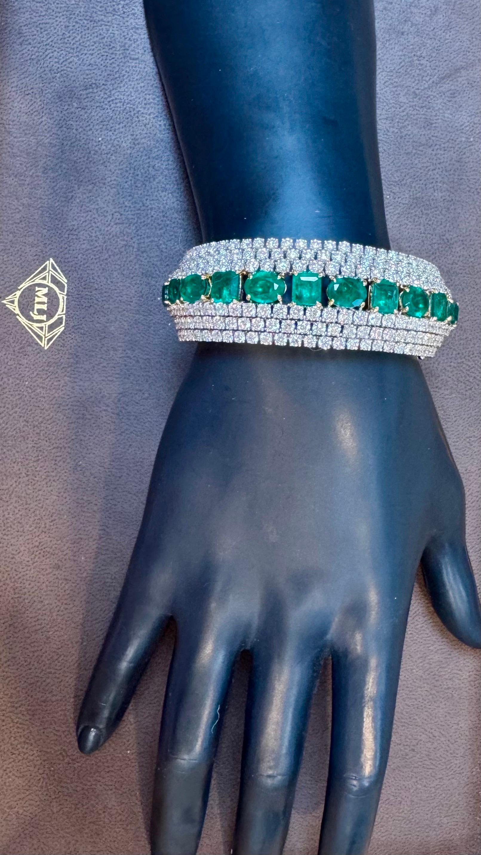 28 Ct  Finest Emerald and 30 Ct of Diamond Bangle Bracelet 1970
