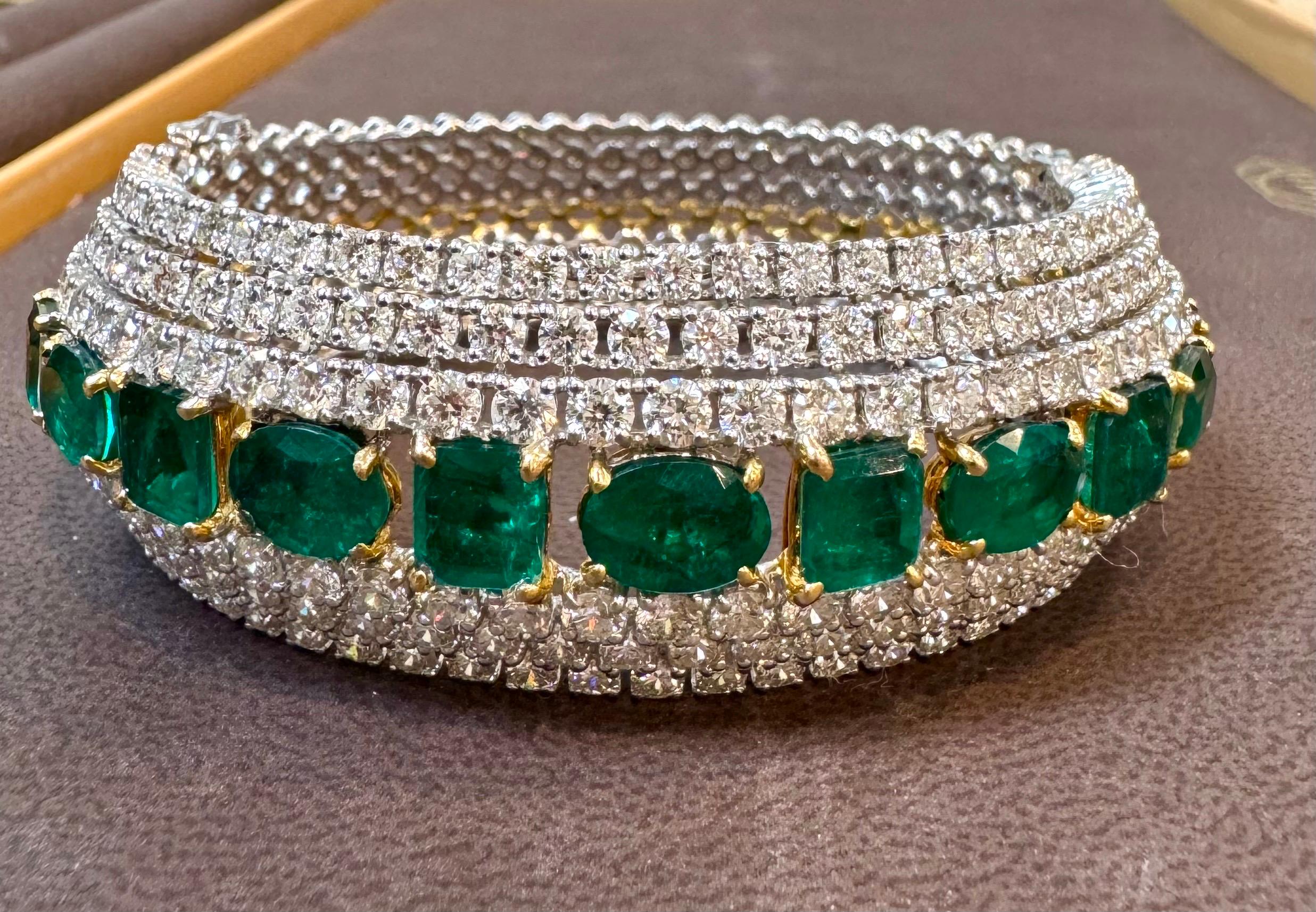 28 Ct  Finest Emerald and 30 Ct of Diamond Bangle Bracelet 1970
