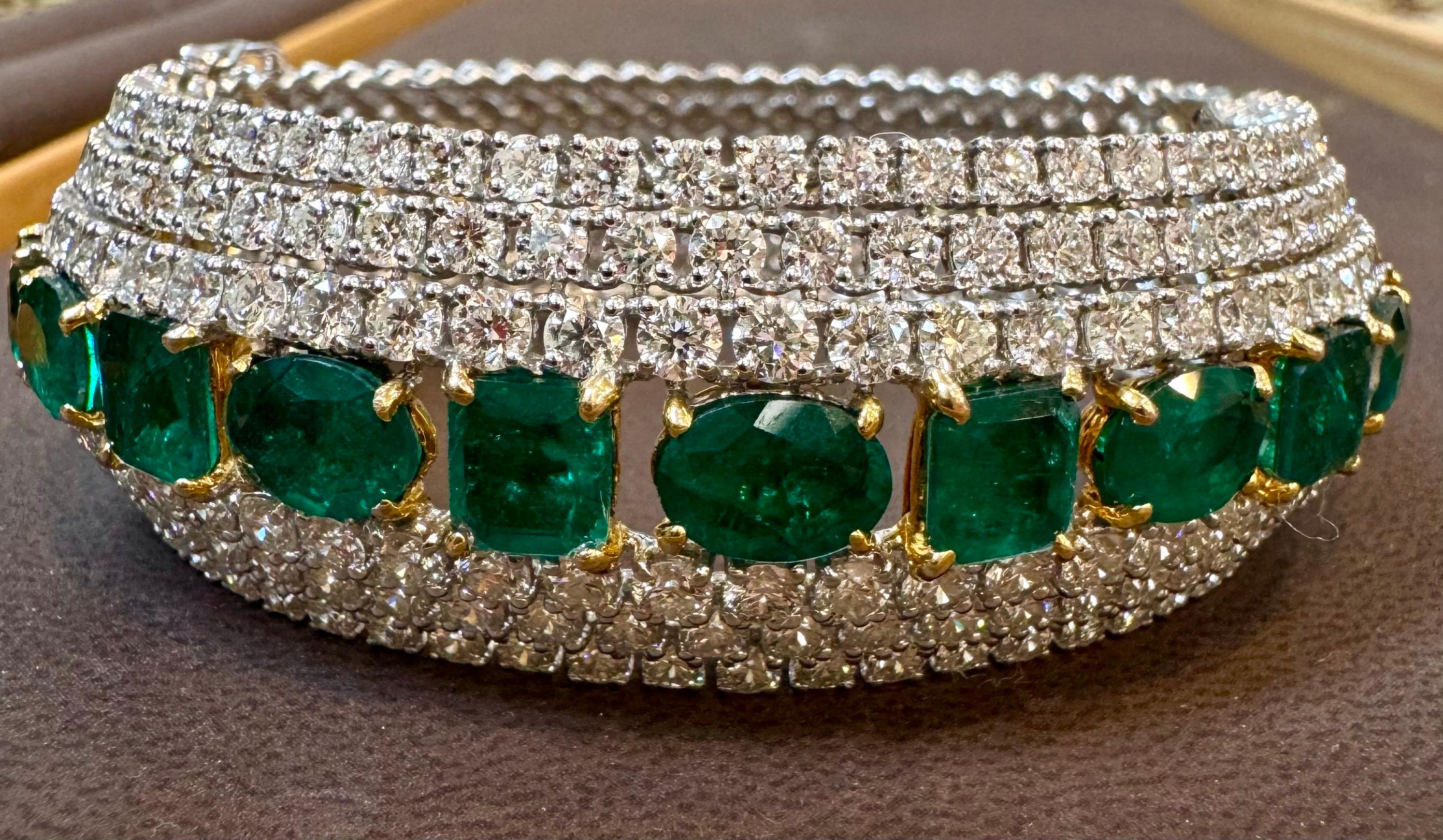 28 Ct  Finest Emerald and 30 Ct of Diamond Bangle Bracelet 1970