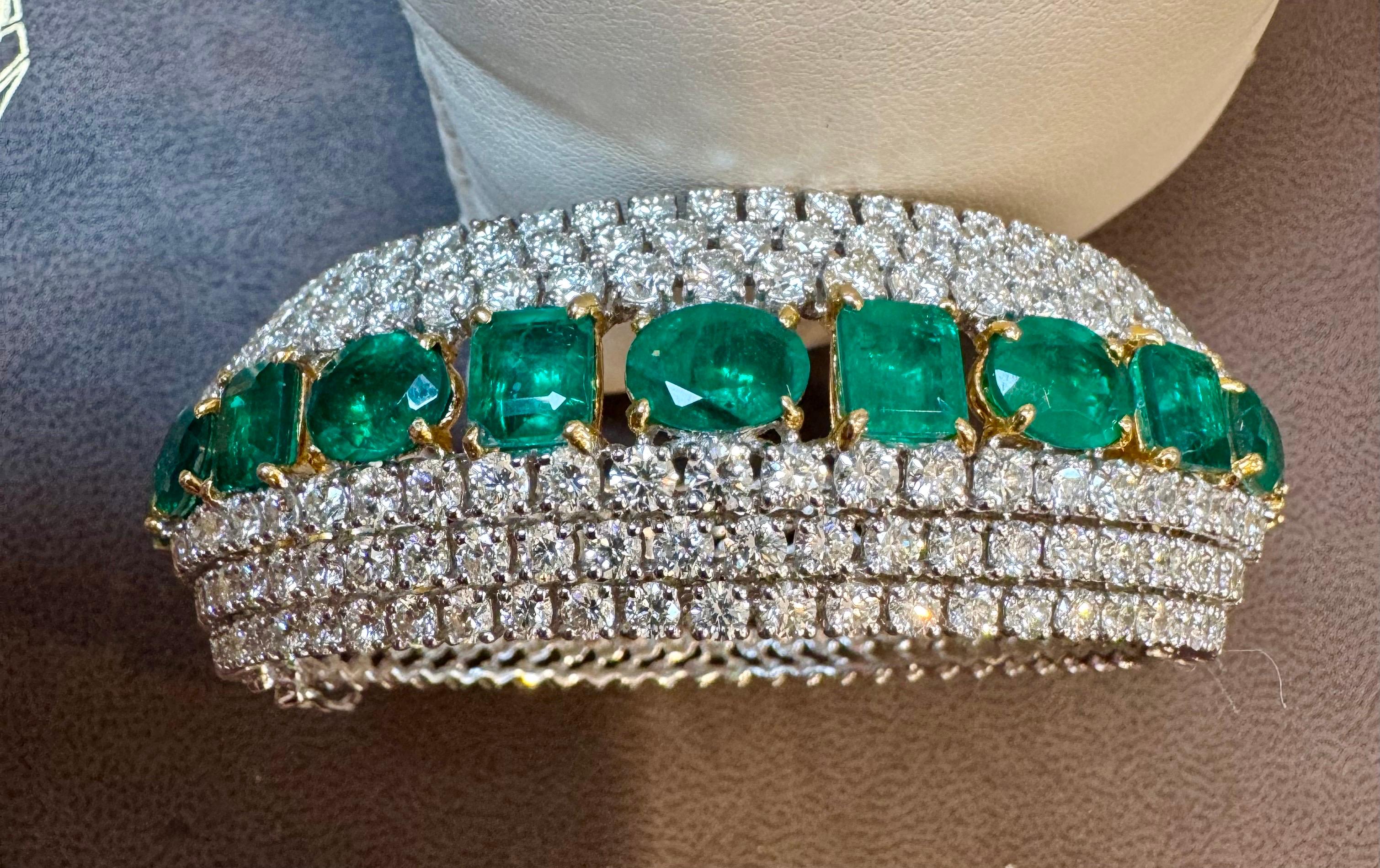 28 Ct  Finest Emerald and 30 Ct of Diamond Bangle Bracelet 1970