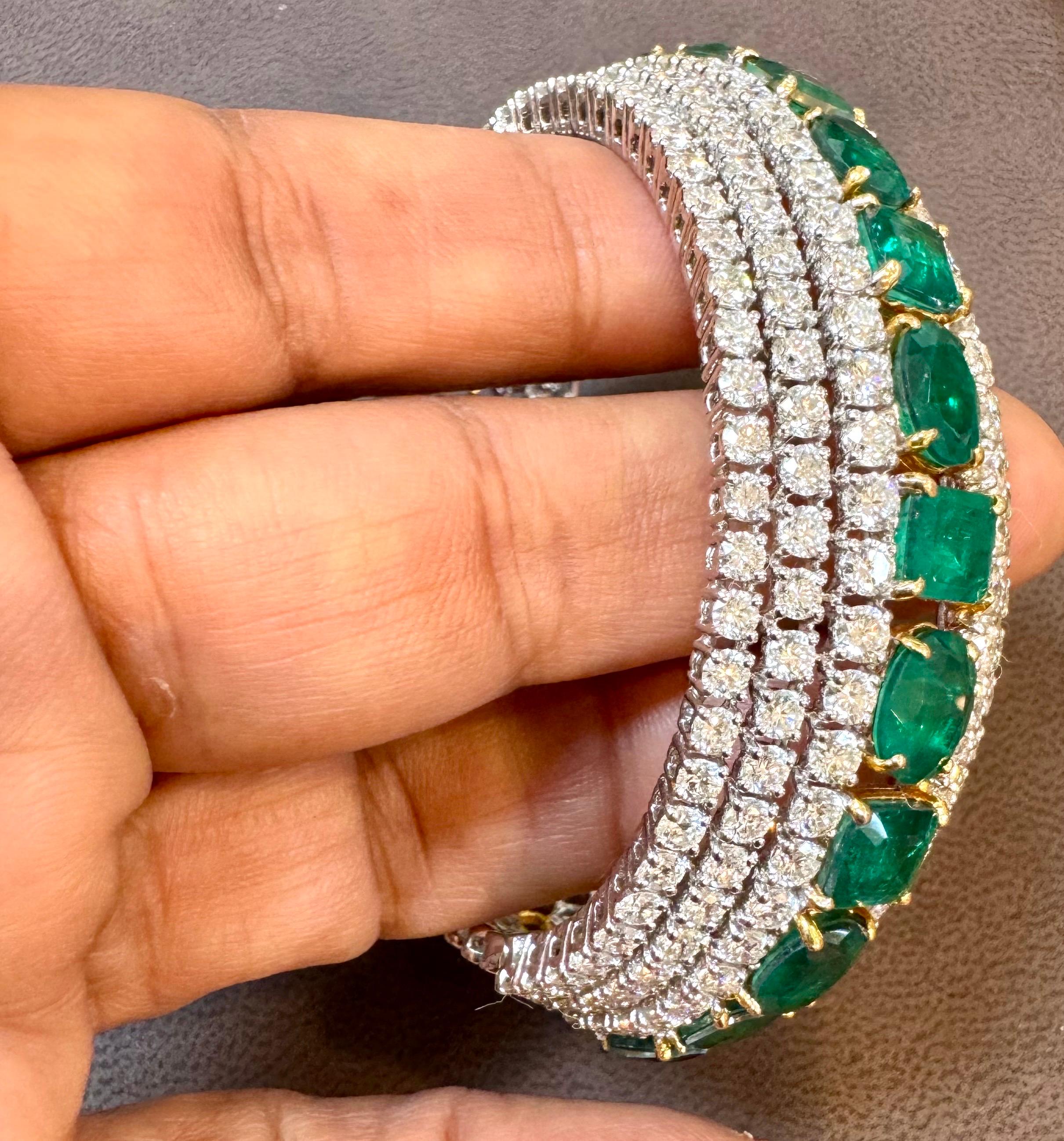 28 Ct  Finest Emerald and 30 Ct of Diamond Bangle Bracelet 1970