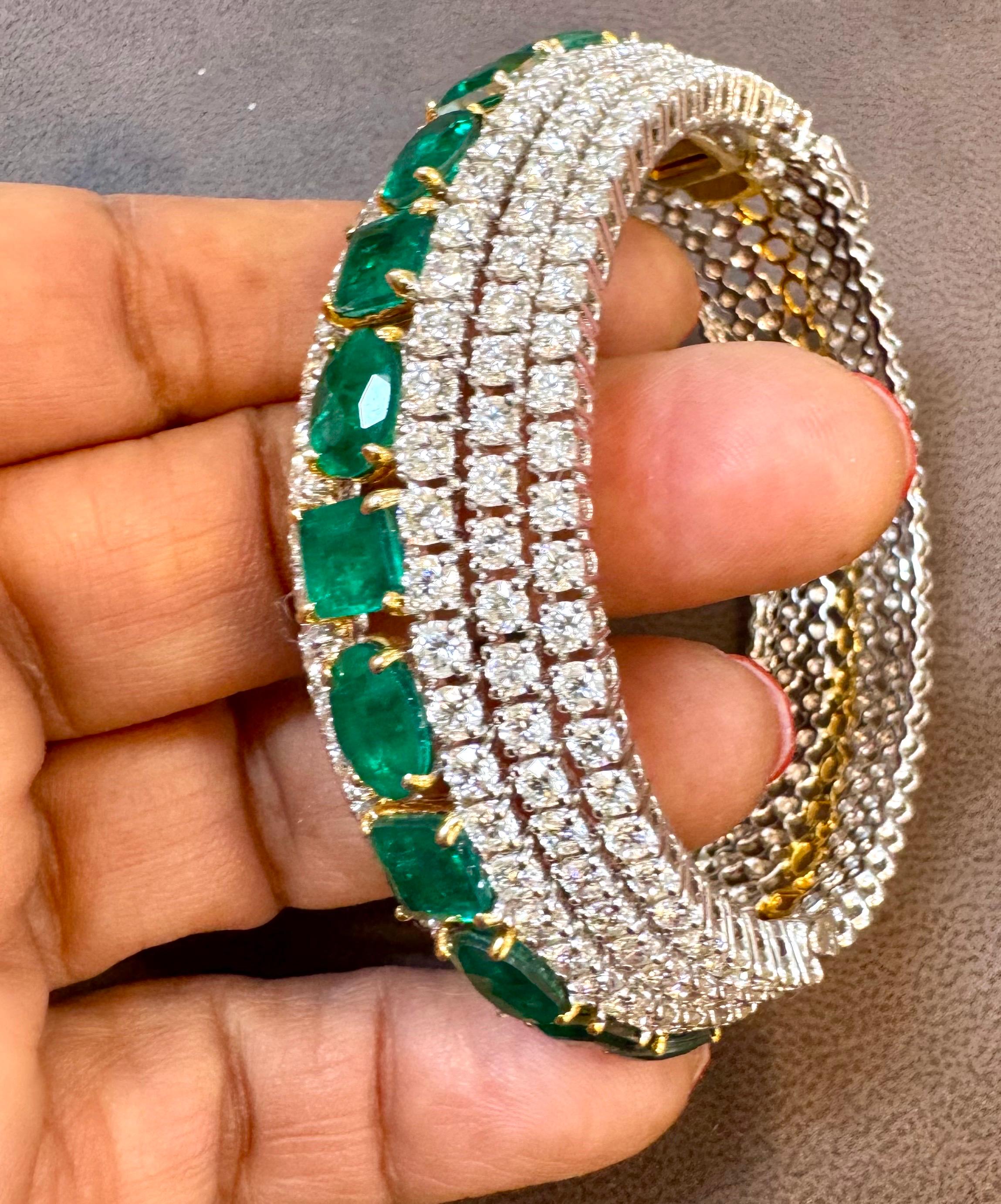 28 Ct  Finest Emerald and 30 Ct of Diamond Bangle Bracelet 1970