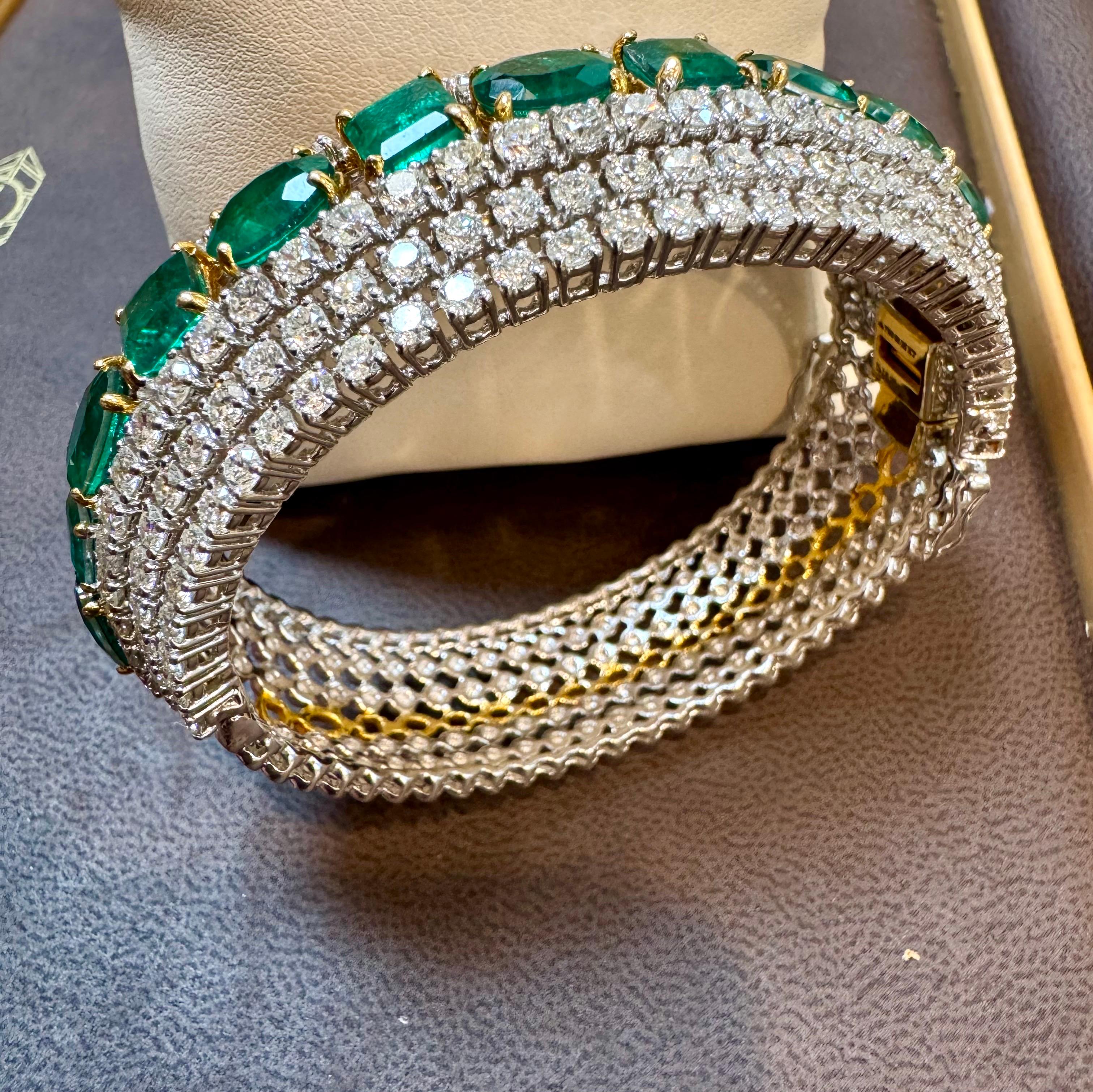 28 Ct  Finest Emerald and 30 Ct of Diamond Bangle Bracelet 1970