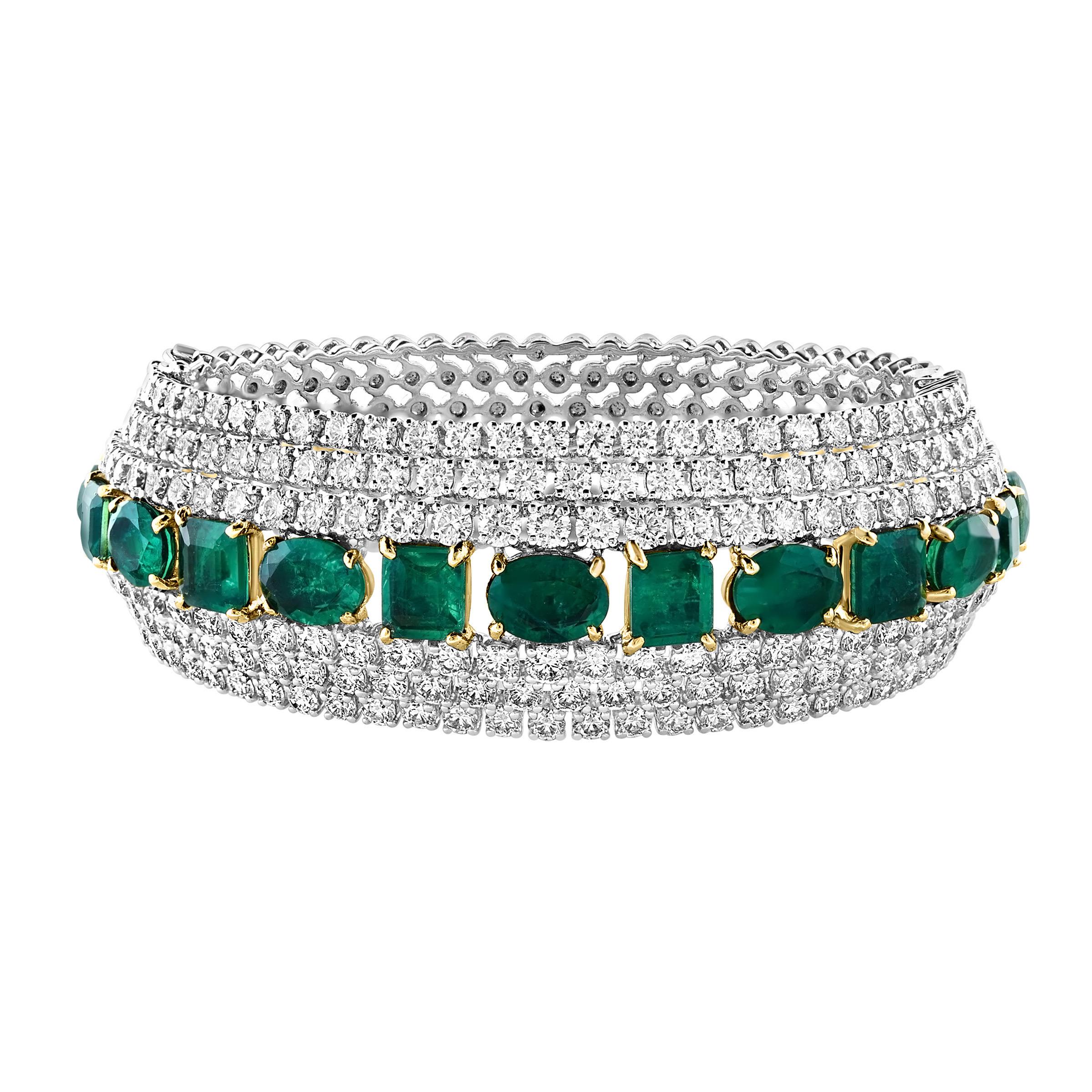 28 Ct  Finest Emerald and 30 Ct of Diamond Bangle Bracelet 1970