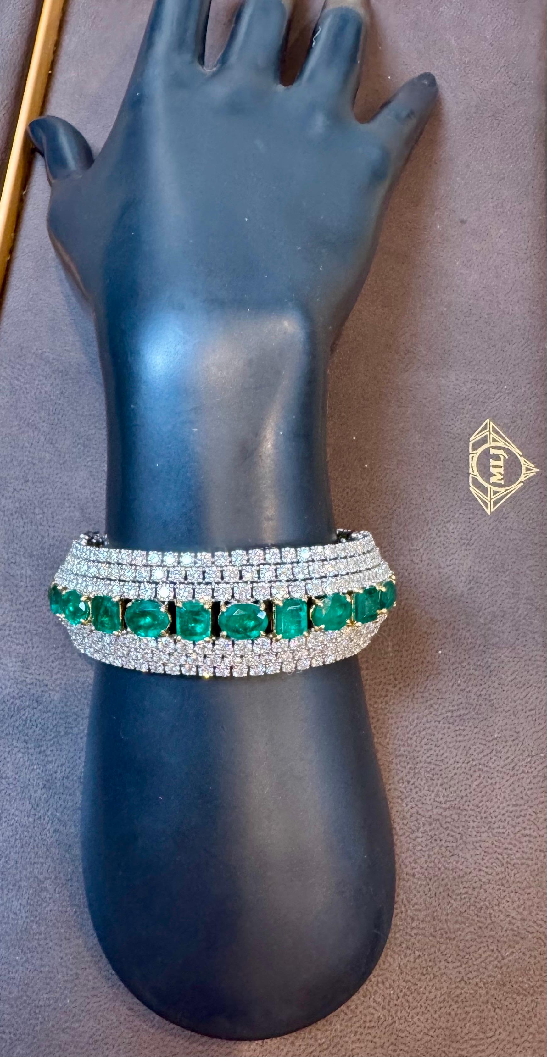 28 Ct  Finest Emerald and 30 Ct of Diamond Bangle Bracelet 1970