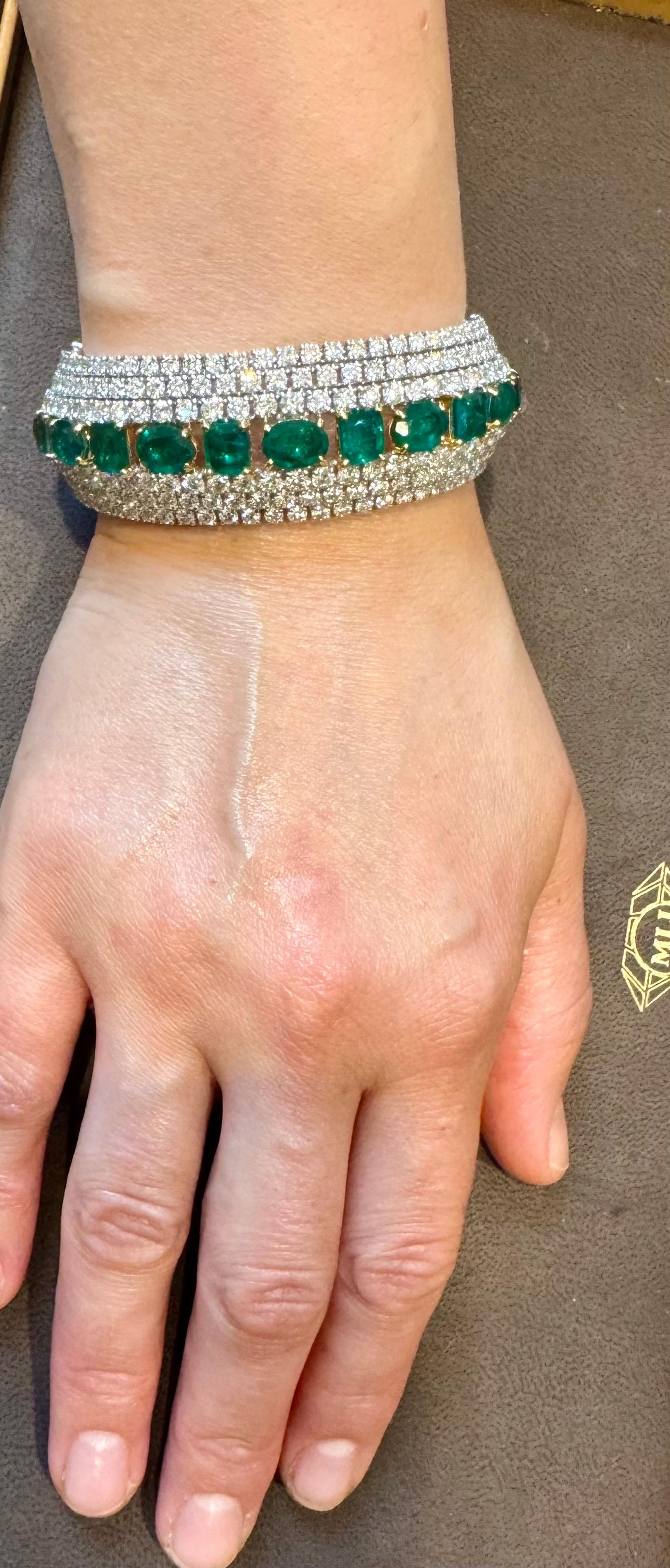 28 Ct  Finest Emerald and 30 Ct of Diamond Bangle Bracelet 1970