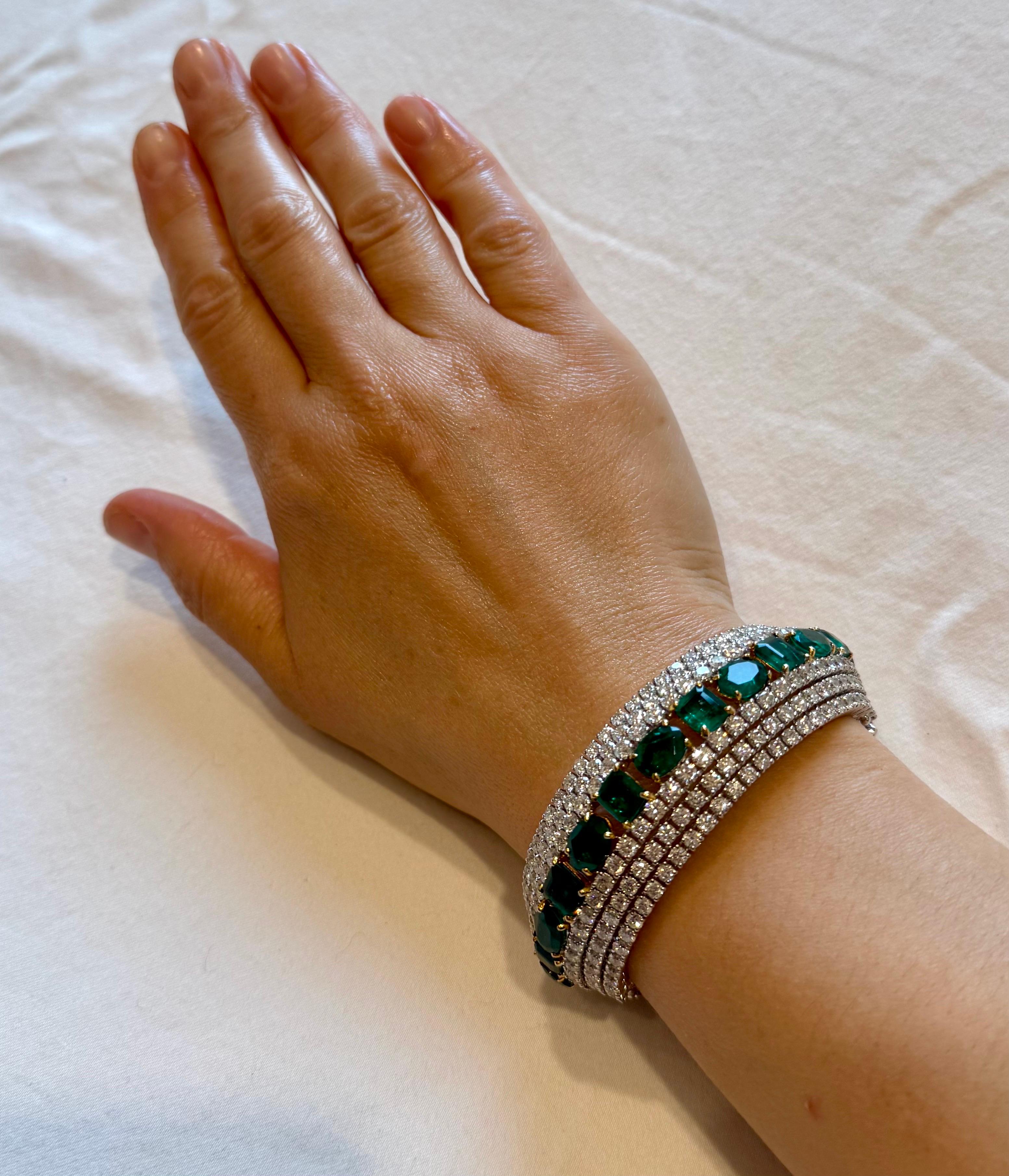 28 Ct  Finest Emerald and 30 Ct of Diamond Bangle Bracelet 1970