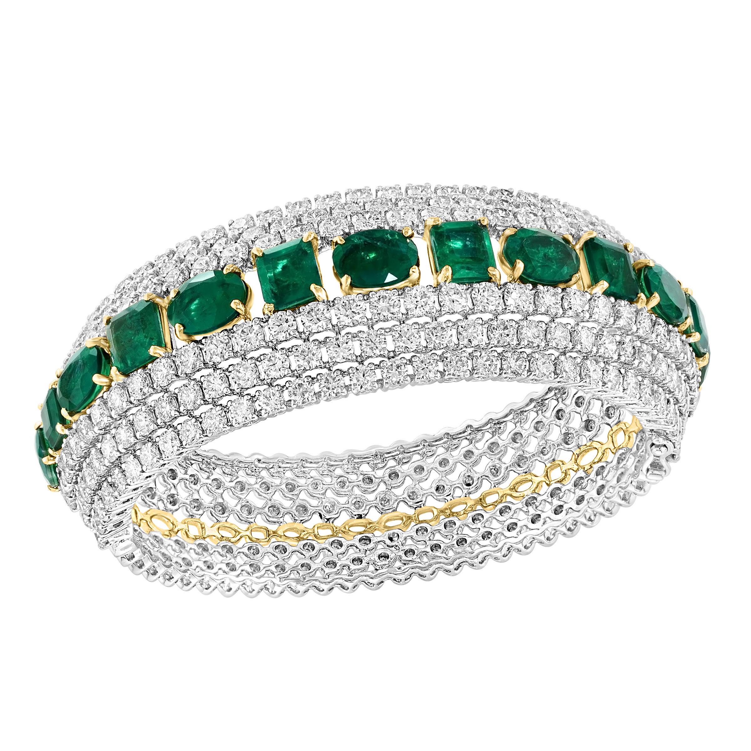28 Ct  Bracelet en émeraude et 30 ct de diamant 1970" Pièce de collection