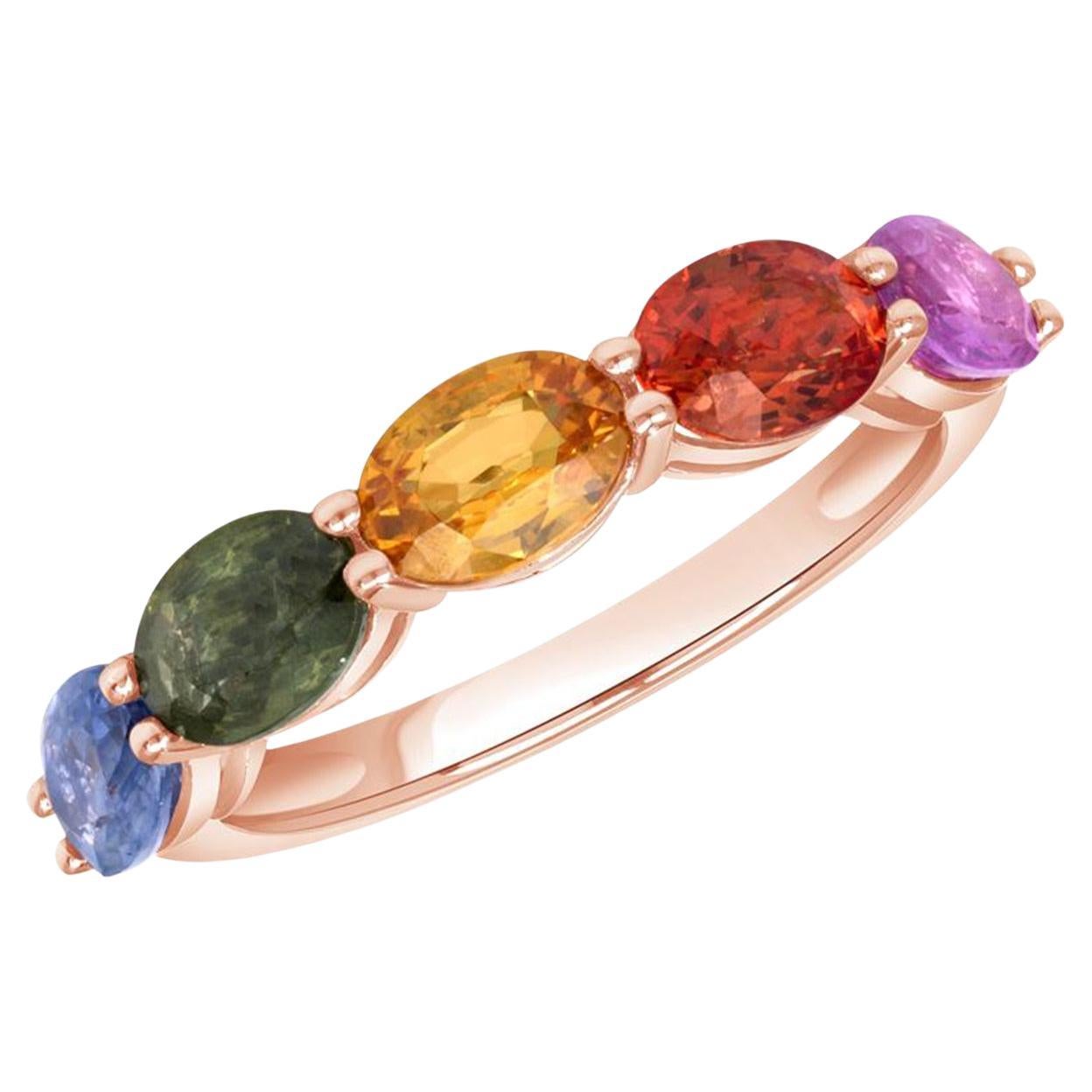 2.8 CT Multicolor Sapphire in 14K Rose Gold wedding Band Ring Size 6.5 For Sale