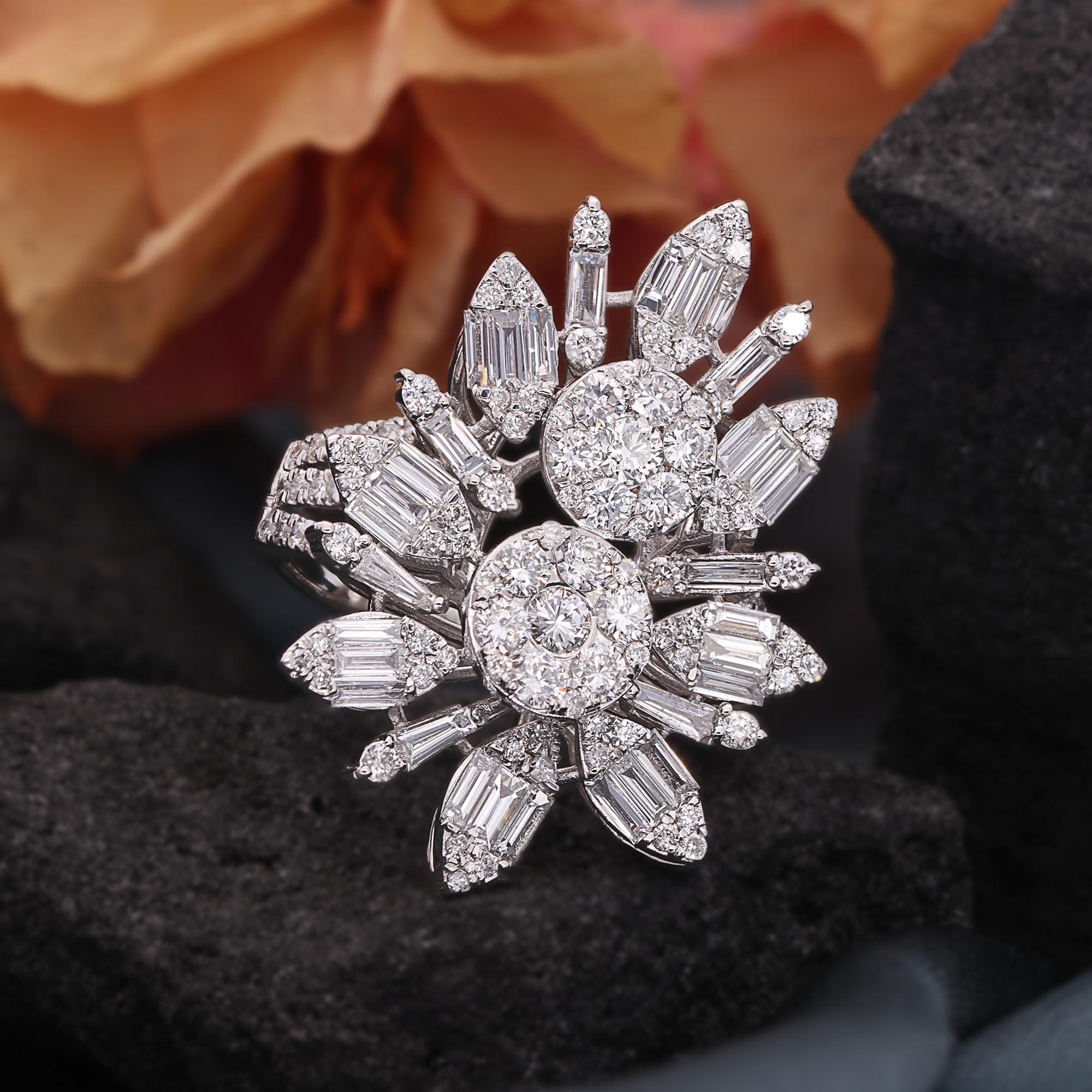 For Sale:  2.8 Ct SI Clarity HI Color Baguette Diamond Cluster Cocktail Ring 14k White Gold 2