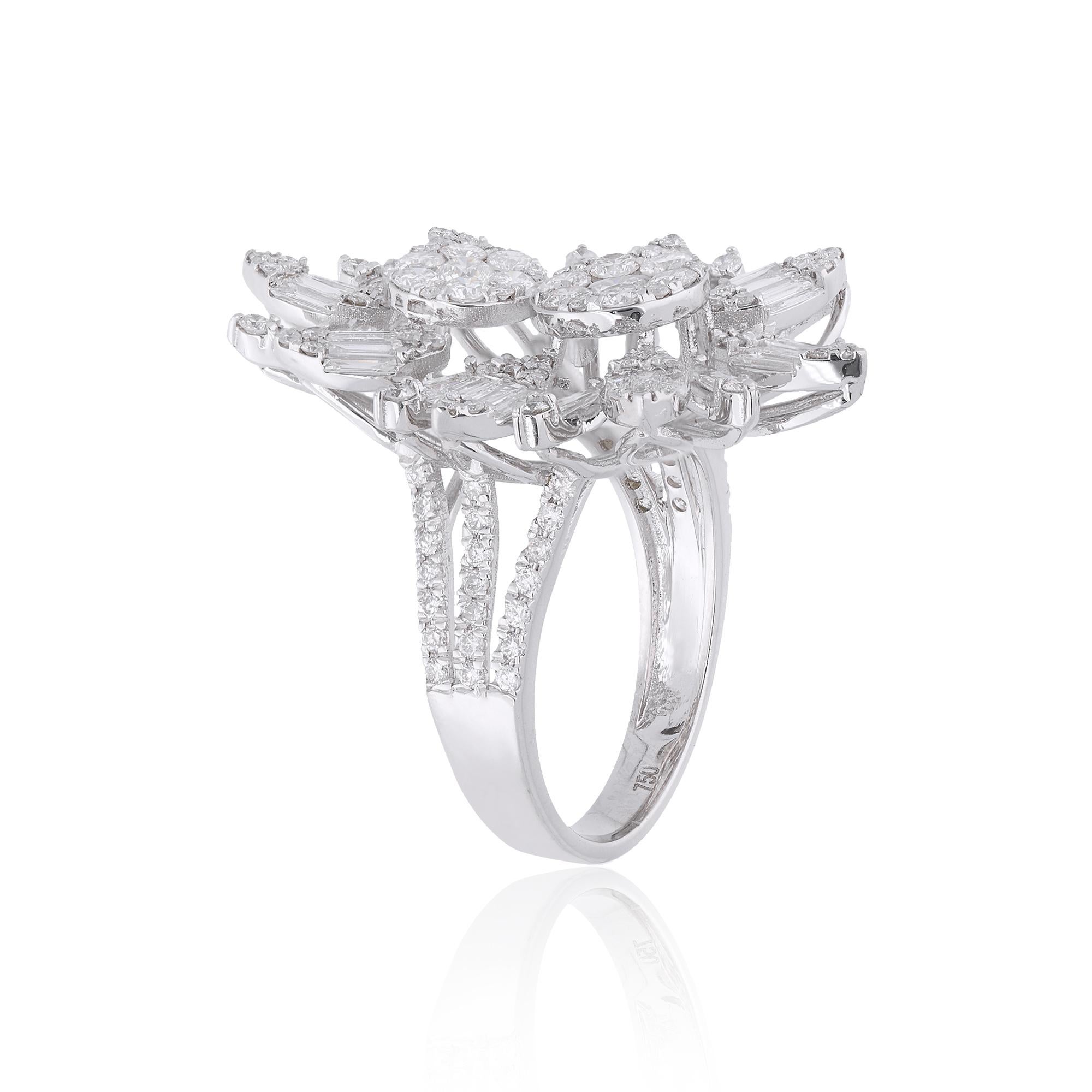 For Sale:  2.8 Ct SI Clarity HI Color Baguette Diamond Cluster Cocktail Ring 14k White Gold 4