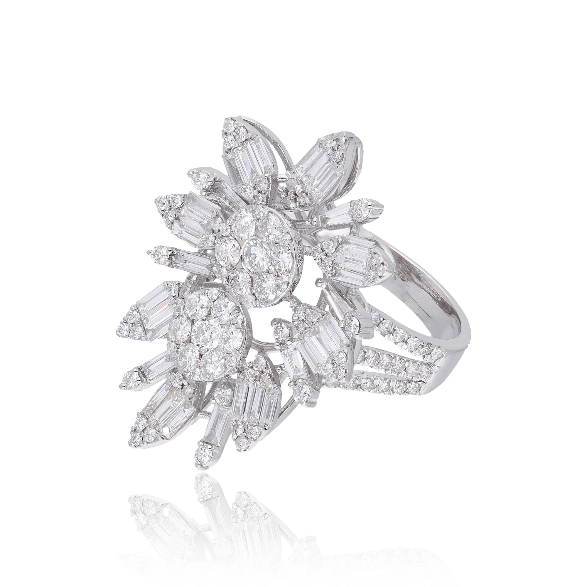 For Sale:  2.8 Ct SI Clarity HI Color Baguette Diamond Cluster Cocktail Ring 14k White Gold 5