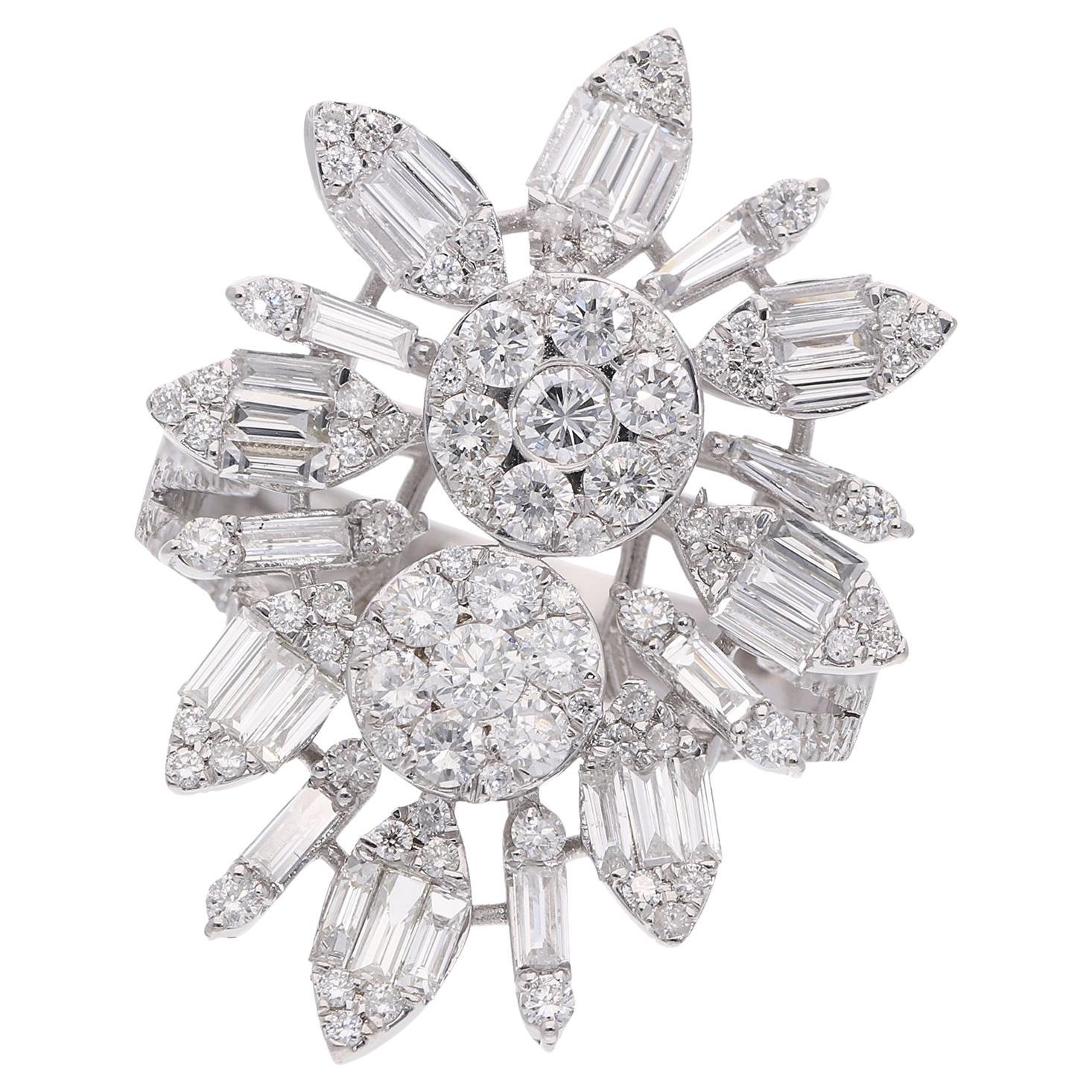 2.8 Ct SI Clarity HI Color Baguette Diamond Cluster Cocktail Ring 18k White Gold
