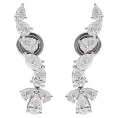 2,8 ct SI Clarity HI Color Pear Diamond Ear Climber Orecchini 14 Karat White Gold