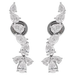 2.8 Ct SI Clarity HI Color Diamond Pear Ear Climber Earrings 14 Karat White Gold