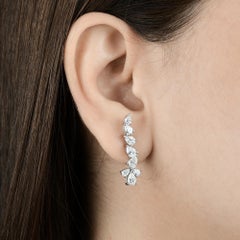 2.8 Ct SI Clarity HI Color Pear Diamond Ear Climber Earrings 18 Karat White Gold