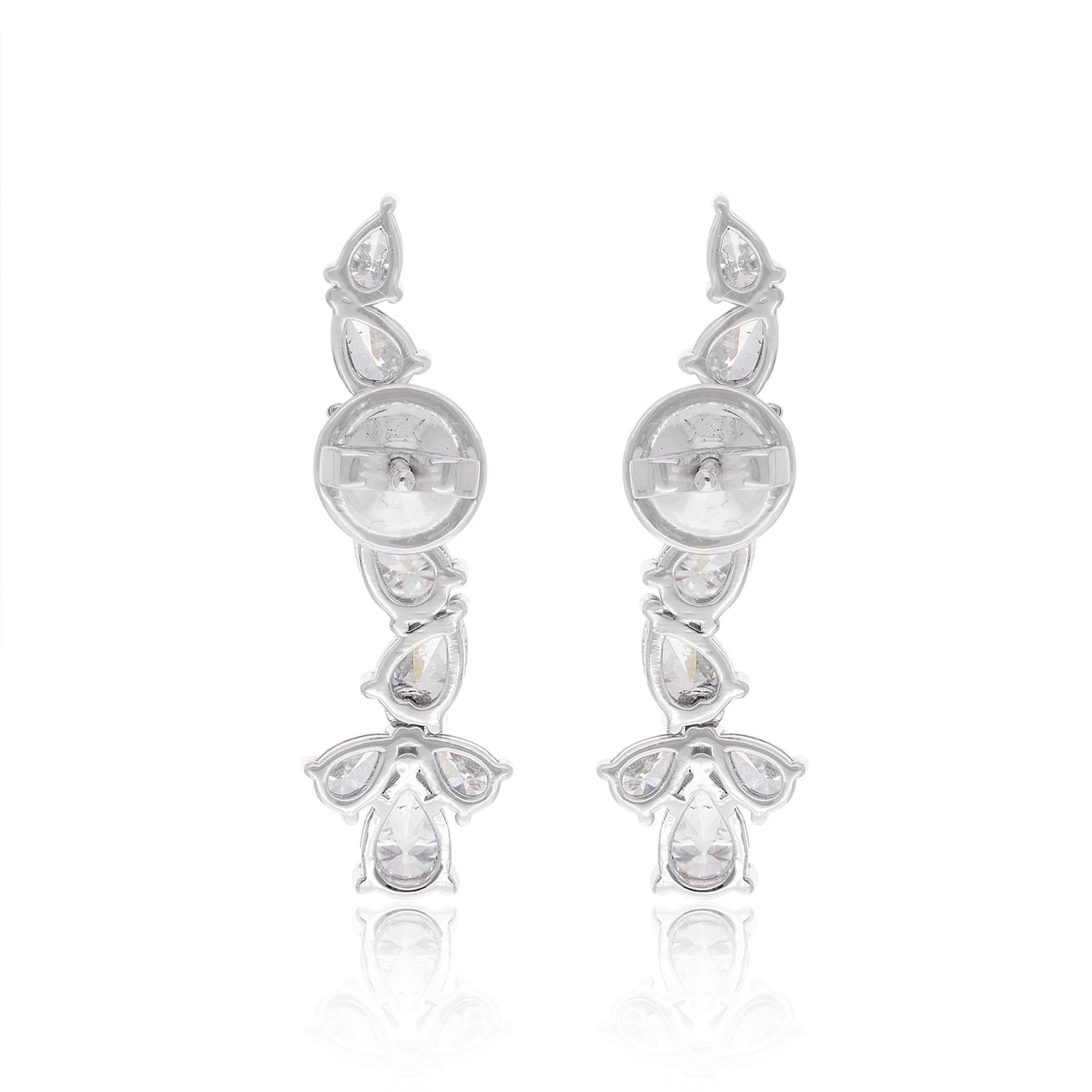 Women's 2.8 Ct SI Clarity HI Color Pear Diamond Ear Climber Earrings 18 Karat White Gold For Sale